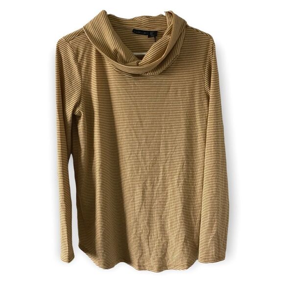 3/$15 *New* Tahari mustard yellow and white stripe smock neck long sleeve top - Picture 1 of 4